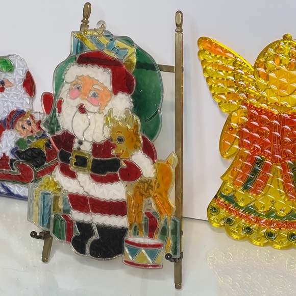 Vintage Plastic Christmas Stained Glass Suncatcher Giftco Set Of 3 with 8” Tall - Picture 8 of 14
